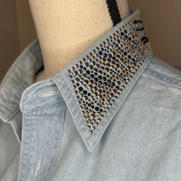 Christine Alexander Denim Shirt with Swarovski Crystal Accents-New With Tags - Picture 3 of 9